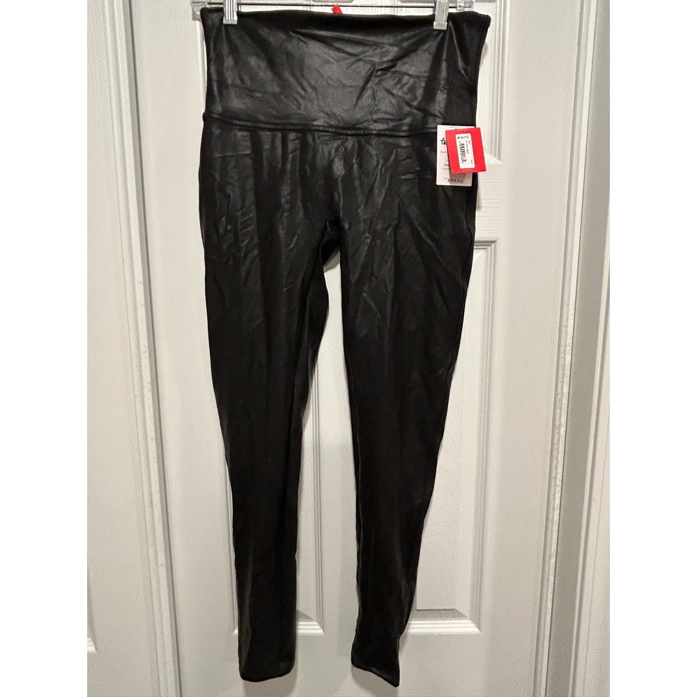 Spanx Faux Leather Leggings Black High Waisted Shaping Pants XL New With Tags